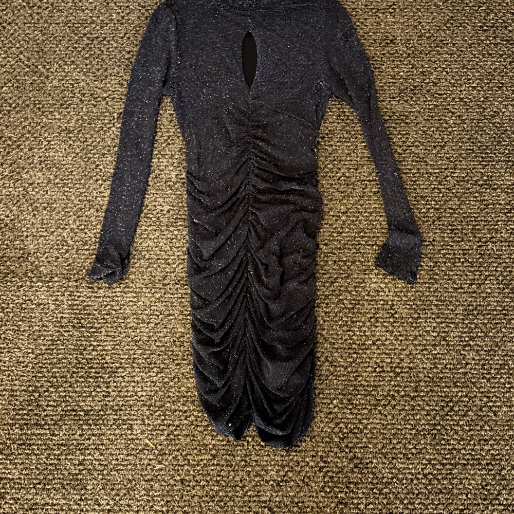 Elegant Black Ruched Long Sleeve Dress